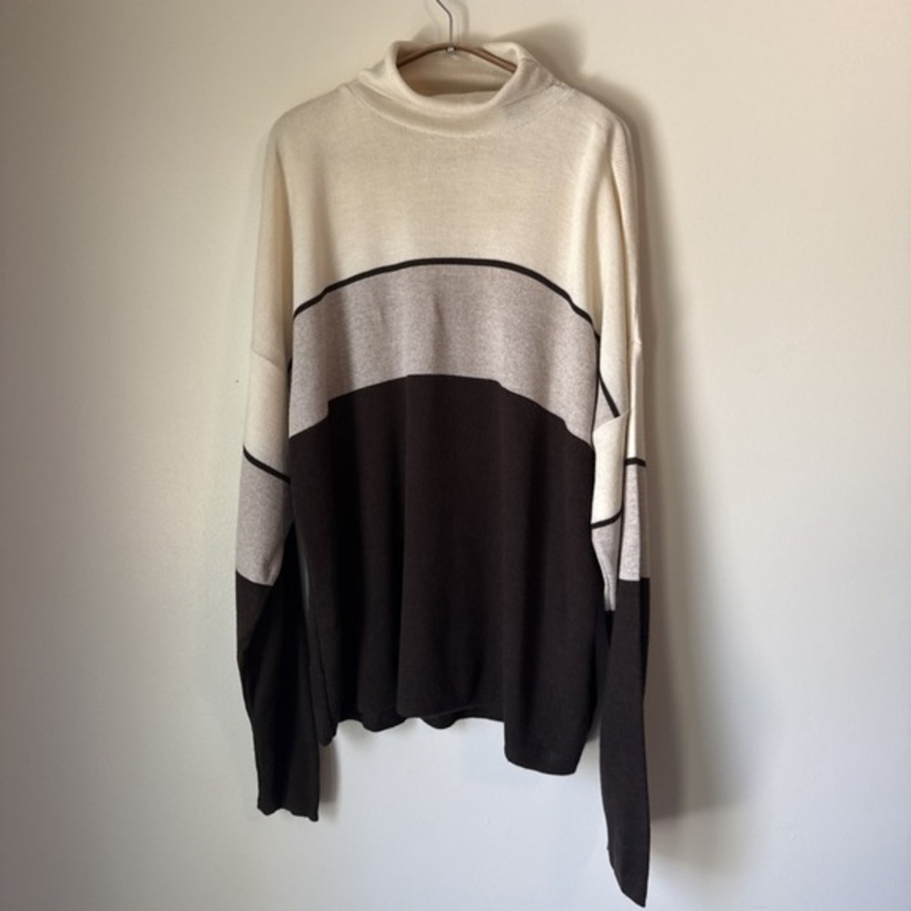 Bachrach Mens Sweater XL Striped Retro Merino Wool Brown Italian Yarn Neutral